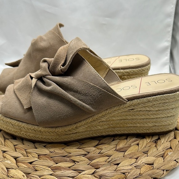 Sole Society Women's Taupe Suede Espadrille Slides - Picture 5 of 9
